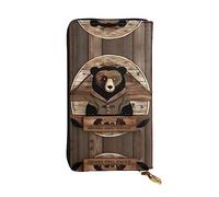 WZYCWB Rustic Lodge Bear Portefeuille en cuir avec compartiment à fermeture éclair de grande capacité, bon cadeau pour les amis, 19,1 x 10,4 cm de long, noir, taille unique, Noir , Taille unique