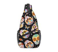 WZYCWB Sac à bandoulière pour homme avec imprimé crânes et papillons - Sac à dos décontracté avec sangle réglable pour la course, la randonnée et les trajets quotidiens