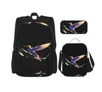 WZYCWB Sac à dos abstrait colibri (3 pièces), sac à dos grande capacité, sac d'école, trousse à crayons, sac à déjeuner