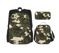 WZYCWB Sac à dos camouflage militaire (3 pièces) - Sac d'école pour étudiant + trousse + sac à déjeuner, sac à dos de grande capacité