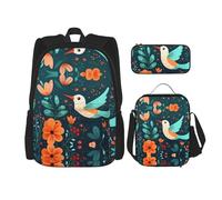 WZYCWB Sac à dos colibri volant (3 pièces) - Grande capacité - Sac à dos d'écolier - Trousse à crayons - Sac à déjeuner