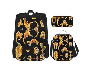 WZYCWB Sac à dos de plusieurs singes dorés (3 pièces), sac à dos de grande capacité, sac d'école, trousse à crayons, sac à déjeuner