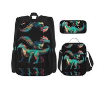 WZYCWB Sac à dos Digital Dragon (3 pièces) - Grande capacité - Sac à dos d'écolier - Trousse à crayons - Sac à déjeuner