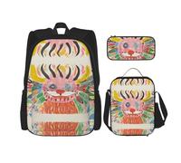 WZYCWB Sac à dos fait main (3 pièces) - Sac d'école pour étudiant + trousse + sac à déjeuner - Sac à dos grande capacité