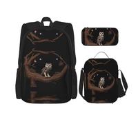 WZYCWB Sac à dos Hibou sous le ciel étoilé (3 pièces), sac à dos grande capacité, sac d'école, trousse à crayons, sac à déjeuner