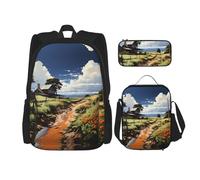 WZYCWB Sac à dos idyllique (3 pièces) - Grande capacité - Sac à dos d'écolier - Trousse à crayons - Sac à déjeuner