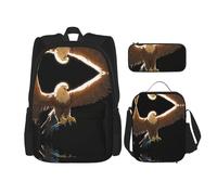 WZYCWB Sac à dos Line Art Eagle (3 pièces) - Grande capacité - Sac à dos d'écolier - Trousse à crayons - Sac à déjeuner