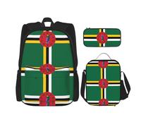 WZYCWB Sac à dos motif drapeau du Commonwealth de la Dominique (3 pièces) - Sac d'école pour étudiant + trousse + sac à déjeuner - Sac à dos grande capacité, noir, One Size
