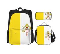WZYCWB Sac à dos motif drapeau du Vatican (3 pièces) - Sac d'école, trousse à crayons et sac à déjeuner, grande capacité