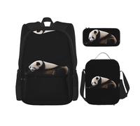 WZYCWB Sac à dos panda coquin (3 pièces) - Grande capacité - Sac à dos d'écolier - Trousse à crayons - Sac à déjeuner