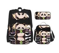 WZYCWB Sac à dos trois pandas (ensemble de 3 pièces), sac à dos de grande capacité, sac d'école, trousse à crayons, sac à déjeuner