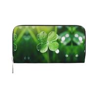 WZYCWB Sac à main en cuir avec fermeture éclair et porte-cartes en forme de ballon de basket sur le feu et l'eau, parfaits pour les voyages ou une utilisation quotidienne, Trèfle à quatre feuilles