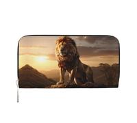 WZYCWB Sac à main en cuir avec fermeture éclair et porte-cartes en forme de ballon de basket sur le feu et l'eau, parfaits pour les voyages ou une utilisation quotidienne, Lion des montagnes, One Size