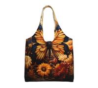 WZYCWB Sac à provisions en toile à bandoulière unique imprimé fleurs de champ de papillon orange jaune sac d'épicerie, sac en toile pour usage quotidien
