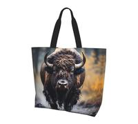 WZYCWB Sac à provisions réutilisable à une épaule, bison d'Amérique du Nord pour femmes, sac fourre-tout décontracté, grand sac à provisions polyvalent, noir, taille unique