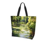 WZYCWB Sac à provisions réutilisable à une épaule, nénuphars dans l'étang pour femmes, sac fourre-tout décontracté à une épaule, grand sac de courses polyvalent, noir, taille unique