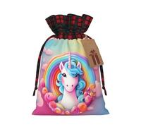 WZYCWB Sac cadeau de Noël licorne arc-en-ciel, taille 21 x 29 cm, peut être utilisé pour contenir des bonbons, des petits cadeaux et des accessoires de fête