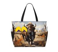 WZYCWB Sac de plage pliable en forme de troupeau de bisons d'Amérique du Nord - Grande capacité - Avec fermeture éclair - Parfait pour les courses, la piscine, la salle de sport, les voyages et