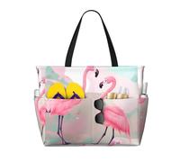 WZYCWB Sac de plage pliable Love Flamingo - Grande capacité - Avec fermeture éclair - Parfait pour les courses, la piscine, la gym, les voyages et le shopping