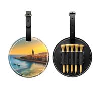 WZYCWB Sac de rangement pour tee de golf imprimé Coucher de soleil à Barcelone - Design portable avec boucle de suspension, Noir , Taille unique, Valise