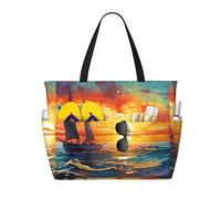 WZYCWB Sac de voyage de plage imprimé voile et coucher de soleil pour la natation et le fitness/shopping au supermarché/vacances à la mer