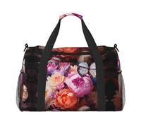 WZYCWB Sac de voyage portable pour fille avec chien avec fleurs Sac de week-end Sac de fitness Sac de yoga adapté pour le fitness et d'autres scénarios, Papillons et buissons frais, Taille unique