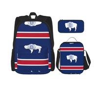 WZYCWB Sac d'école avec drapeau de l'État du Wyoming + trousse + sac à déjeuner - Sac à dos combiné pour les trajets quotidiens
