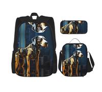 WZYCWB Sac d'école avec motif de chiens mécaniques + trousse + sac à déjeuner pour tous les jours