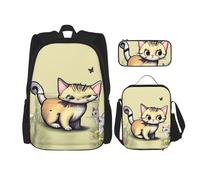 WZYCWB Sac d'école chat et papillon + trousse + sac à déjeuner pour tous les jours