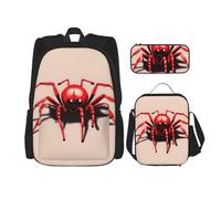 WZYCWB Sac d'école mignon avec petite araignée rouge + trousse à crayons + sac à déjeuner - Sac à dos combiné pour les trajets quotidiens
