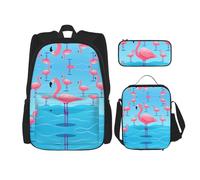 WZYCWB Sac d'école motif flamant rose à longues jambes + trousse à crayons + sac à déjeuner pour tous les jours