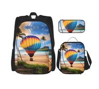 WZYCWB Sac d'école motif montgolfière hawaïen + trousse + sac à déjeuner pour tous les jours