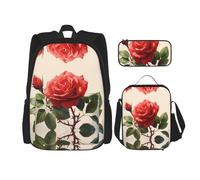 WZYCWB Sac d'école Nice Roses + Trousse + Sac à déjeuner Combinaison Sac à dos pour les trajets quotidiens