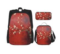 WZYCWB Sac d'école ouvert avec motif fleurs d'abricot + trousse + sac à déjeuner pour tous les jours