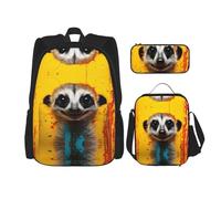 WZYCWB Sac d'école suricate + trousse + sac à déjeuner - Sac à dos combiné pour les trajets quotidiens