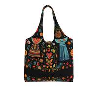 WZYCWB Sac en toile à bandoulière unique imprimé folk, sac en toile tendance, adapté pour les voyages quotidiens et le shopping, noir, taille unique