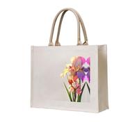 WZYCWB Sac fourre-tout en toile tridimensionnelle imprimé fleurs d'iris adapté pour les voyages, le travail, le fitness, le camping et la plage