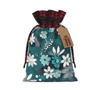 WZYCWB Sacs cadeaux de Noël à motif floral gris sarcelle et blanc pour décorations de fête de Noël, 21 x 30 cm, sacs cadeaux en toile de jute avec cordon de serrage