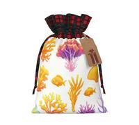 WZYCWB Sacs cadeaux de Noël à motif récif de corail pour décorations de fête de Noël, 21 x 30 cm, sacs cadeaux en toile de jute avec cordon de serrage