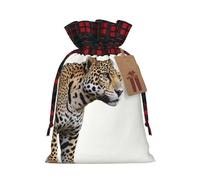 WZYCWB Sacs cadeaux de Noël à rayures Jaguar pour décorations de fête de Noël, 21 x 30 cm, sacs cadeaux en toile de jute avec cordon de serrage