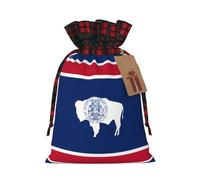 WZYCWB Sacs cadeaux de Noël avec motif drapeau de l'État du Wyoming pour décorations de fête de Noël, 21 x 30 cm, sacs cadeaux en toile de jute avec cordon de serrage