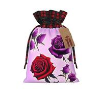 WZYCWB Sacs cadeaux de Noël avec roses rouges et violettes, sacs cadeaux en toile de jute avec cordon de serrage pour fournitures de fête de Noël, sacs de décoration, 21 x 30 cm