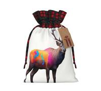 WZYCWB Sacs cadeaux de Noël colorés en forme d'élan pour décorations de fête de Noël, 21 x 30 cm, sacs cadeaux en toile de jute avec cordon de serrage
