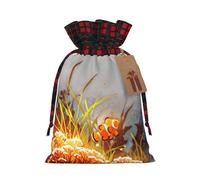 WZYCWB Sacs cadeaux de Noël en forme de poisson clown fluo pour décorations de fête de Noël, 21 x 30 cm, sacs cadeaux en toile de jute avec cordon de serrage