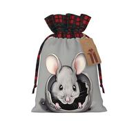 WZYCWB Sacs cadeaux de Noël en forme de rat gris pour décorations de fête de Noël, 21 x 30 cm, sacs cadeaux en toile de jute avec cordon de serrage