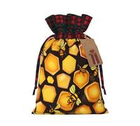 WZYCWB Sacs cadeaux de Noël en toile de jute avec cordon de serrage - 21,6 x 30 cm - Motif fleur d'abeille