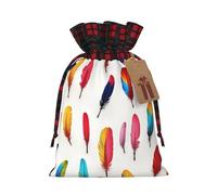 WZYCWB Sacs cadeaux de Noël en toile de jute avec cordon de serrage et plumes de perroquet, 21 x 30 cm