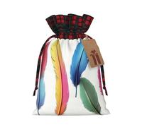 WZYCWB Sacs cadeaux de Noël en toile de jute avec cordon de serrage et plumes de perroquet tropical, 21 x 30 cm