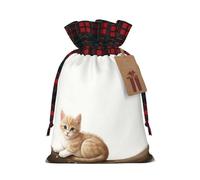 WZYCWB Sacs cadeaux de Noël en toile de jute avec cordon de serrage Motif chaton regardant les étoiles 21 x 30 cm