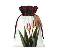 WZYCWB Sacs cadeaux de Noël en toile de jute avec cordon de serrage - Motif fleurs de tulipes - 21 x 30 cm